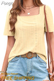 Hollow Square Collar Blouse Summer Women Casual Women's Shirt Loose Tops Short Sleeve Lace Fashion Blouses Blusas