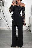 Dress Women's Casual Lace Off-neck Wide-leg Color