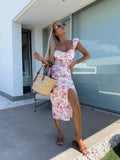 Fongt Elegant Design French Flower Sling With Open Fork Mid-Long Ladies Dress In Summer 2025