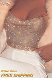 Women Backless Luxury Rhinestone Camis Crop Top Fashion Chunky Metal Chain Diamond Hollow Out Plunge Halter Tank
