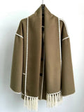 2024 autumn Fashion Women's Coats New Scarf Collar Loose Single Breasted Tassel Spliced Pockets Jackets Female TH5259-Outfit
