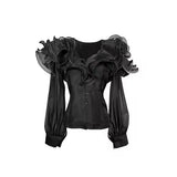 Fongt Fashion High-End Feel Top 2025 Autumn New Collar Splicing Lotus Leaf Edge Slim Thin Shirt