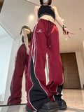 Patchwork Striped Baggy Sweatpants-Outfit