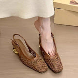 Fongt Temperament Square Head Braided Back Empty Sandals Women 2025 New Design With Skirt Crystal Heel Single Shoes