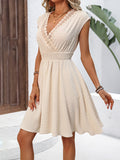 Fongt Women's Clothing 2025 Spring And Summer French Holiday Fascling Lace Hollow V-Collar Dress Clip Small Swing A Skirt