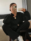 Fongt Round-Necked Woman Design Sense Three-Plocked Pocket Long Sleeve Sweater French Cardigan Coat