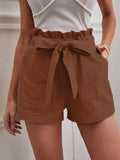 Fongt 2025 Summer Women's Loose Flax Leisure Shorts Pocket Solid Colored High-Rise Broad Legs