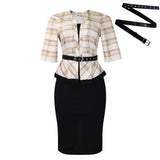 Fongt Women's New Fashion Temperament Splicing Bag OL Pencil Skirt African Dress