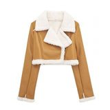 Fongt New Autumn And Winter Double-Sided Locomotive Jacket Jacket Women's Short-Colored Zipper Top