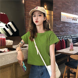 Fongt Cotton 2024 Summer Wear New Pure Cotton Short Style Show Thin Crop Short-Sleeve T-Shirt Women's Slim And Versatile Pure Color Jacket