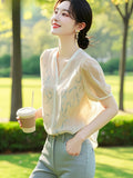 Fongt Small Fresh Short Sleeve Chiffon Shirt Women's Summer 2025 New Temperament Elegant Printed Shirt V Collar Top