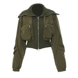 Fongt New Personality Casual Three-Dimensional Zipper Pocket Big Collar Baseball Uniform Coat Female 1681
