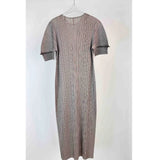 Fongt Folds 2025 New High-Grade Solid-Colored Round Collar Folded Dress Loose Fashion Comfortable Casual Dress