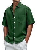 Fongt New Men's Solid Color Loose Comfortable Buffly Striped Short-Sleeved Button Lining