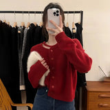 Fongt Heart Machine Women's Neckline Hollow Single Buckle Knitted Shirt 2024 New Loose Winter Small