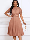 Fongt Women's Dress 2025 New Short-Sleeved Lace Splicing Folded African Dress Dress Dress