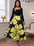 Fongt Collar Long-Sleeved Collared Dress With Colorful Dress Elegant Body-Repair A Party Evening Dress Dress Dress