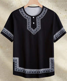 Fongt Men's Summer Casual Short-Sleeved Digital Prints Flower Curved Hem T-Shirt