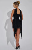 Sequin Tube Bodycon Mini Dress With Sparkle Scarf Collar-Outfit