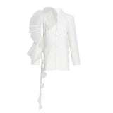 Fongt Temperament Sexy Suit 2024 Spring New Fashion Mesh Stereo Flounce Irregular Loose Straight Tube Coat-Outfit