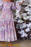 Women Elegant Pattern Print Party Dress Autumn Sexy Slash Neck Backless Dress Ladies Casual Long Sleeve Ruffle Beach Long
