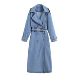 Fongt Women's Spring And Autumn New Loose Double Buckle With Belt Denim Wind Coat British Wind