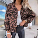 Fongt Explosion Tide People Water Wash Old Leopard-Print Side Of The Cowboy Coat Woman