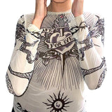Women Vintage T-shirts Fall Winter 2023 Sexy Top Clothing Gothic Graphic Fairy Grunge Aesthetic Long Sleeve Top