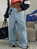 Fongt Wind Side Striped Bump Color Splicing Jeans Belt Belt With Casual High-Rise Thin Loose Woman
