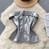 Fongt Women's Top 2025 New Sexy Breast-Skin Locomotive Suit With Hot Babes Short-Cut Umbilish T-Shirt Tide