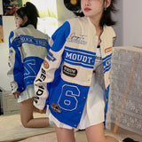 Bomber Woman Varsity Jackte Detachable Hem Vintage American Baseball Long Sleeves Coats Race Car Jackets Coat 2022
