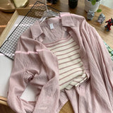 Fongt Collar Long-Sleeved Open Shirt With Thin Sunscreen Women 2025 Spring And Summer New Loose Blue Shirt
