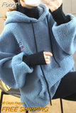 Faux Lamb Sweatshirt Women Loose Fake Two Piece Fashion Hoodies Fluffy Big Pocket Letter Long Sleeve Winter Female