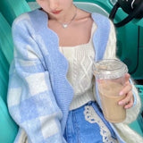 Fashion Knit Sweaters Women Autumn Whiter Blue Japanese Sweet Elegant Cardigan Loose Casual Harajuku Cute Sweaters