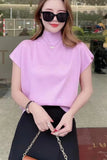 Fongt Summer New Shoulder Sleeve Short-Sleeved Knitted Women's Sleeveless Half-Necked Bottom Shirt Lightly Cooked Wind Ice Silk