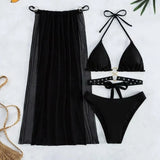 2023 New Plain Dress With Waist-Eye Strapped Three-Piece Swimsuit