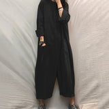 New Women Oversized Jumpsuit Female Loose Baggy Long Romper Simple Pockets Overalls Casual Solid Stand Collar Jumpsuits-Outfit