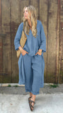 Fongt Explosion. Women's Casual Cotton Set Long-Sleeved Round Collar Trousers Casual Set