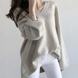New 2021 Autumn Winter Women's Sweaters Pullover V-Neck Oversize Elegant Minimalist Korean Knitted Lady Jumper