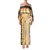 Fongt 2025 New Set Women's Printed Round-Neck Loose Bat Sleeves Wide Leg Trousers Fashion Set