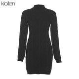 Simple Solid Long Sleeve Turtleneck Sweater Dress Autumn New Women Warm Streetwear Slim Stretch Mini Bodycon
