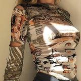 stacked cut out Hole female tshirt Gothic street fashion graphic crop tops casual Basic tees woman Selling