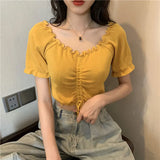 Sense Of Small Short Knitting Top Women Summer New Solid Color Bivette Slim Short Sleeve