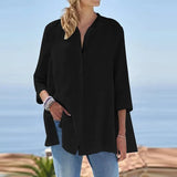 ZANZEA Women Elegant 3/4 Sleeve Buttons Down Shirt Casual Summer Thin Blouse Work Blusas Female Solid Loose Tops
