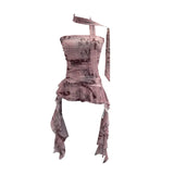 Fongt Shooting Spice Girls Irregular Lotus Leaf Side Ribbon With Non-Slip Strip Mesh Printing Chest Vest 8037