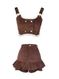 Kawaii Three Piece Set Women Lace Lolita Sweet Party Mini Skirt Set Female College Style Vest + Elegant Skirt Suit