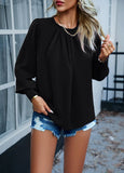 Fongt New Women's Clothing Temperament Long-Sleeved Elegant Lace-Collar Chiffon Solid Color Top