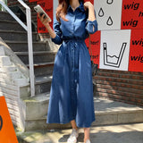 Fongt Long-Sleeved Denim Dress Loose With Denim Shirt Dress