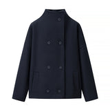 Fongt Women's Clothing INS Burst Double Buckle Solid Color This Sub-Quilt Collar Loose This Short