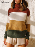 2022 Autumn Winter Thick Women's Sweater Knitted Colorful Long Sleeve Turtleneck Loose Jumper Soft Warm Pullover